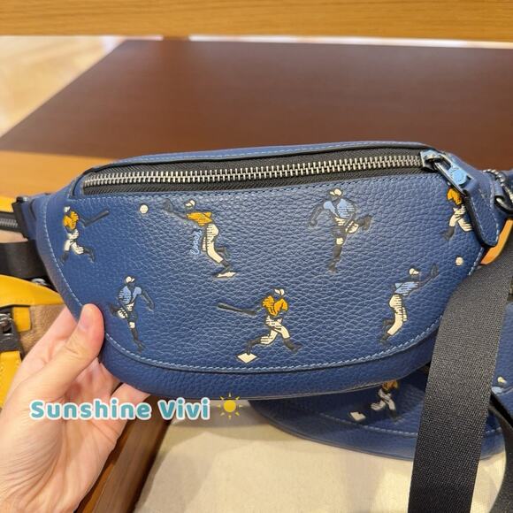 NWT Coach Warren Mini Belt Bag With Baseball Print CAX43 Deep blue - Picture 1 of 10